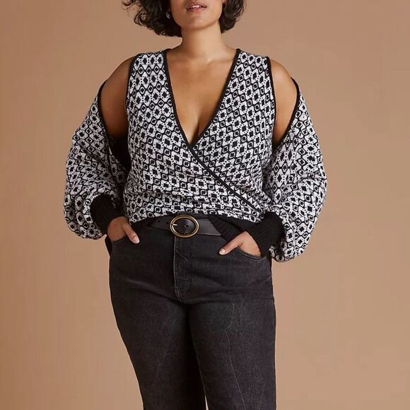 Anthropologie Sweaters - Anthropologie Maeve Geometric Knit Sweater Vest Shrug Set Large Black White Larg